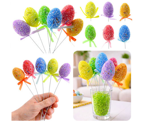 Easter Eggs On A Wire Pick Colorful Patterns Ribbon Decoration 6pcs A