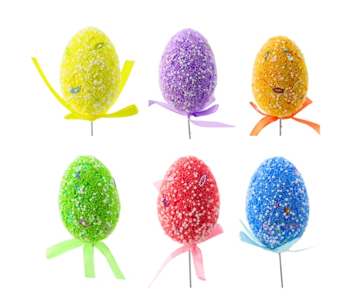 Easter Eggs On A Wire Pick Colorful Patterns Ribbon Decoration 6pcs A