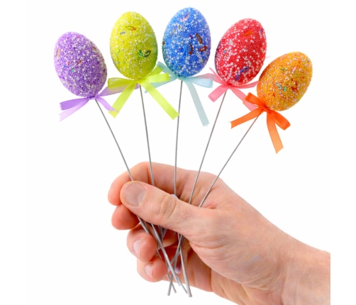 Easter Eggs On A Wire Pick Colorful Patterns Ribbon Decoration 6pcs A
