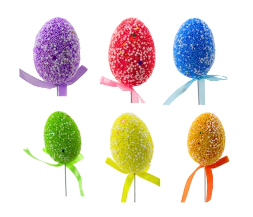Easter Eggs On A Wire Pick Colorful Patterns Ribbon Decoration 6pcs B