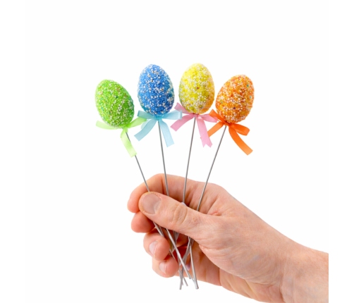 Easter Eggs On A Wire Pick Colorful Patterns Ribbon Decoration 6pcs B