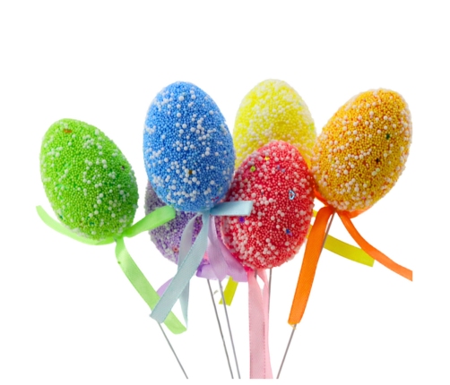 Easter Eggs On A Wire Pick Colorful Patterns Ribbon Decoration 6pcs B