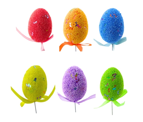 Easter Eggs on Wire Pick Colorful Notes Ribbon Decoration 6pcs