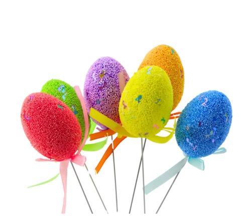 Easter Eggs on Wire Pick Colorful Notes Ribbon Decoration 6pcs
