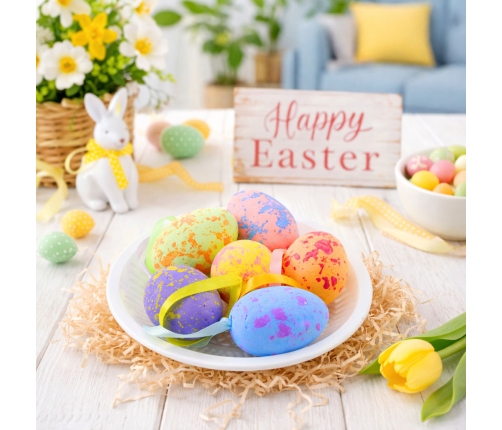 Easter Decorations Eggs With Loop Pendant Colorful 6pcs