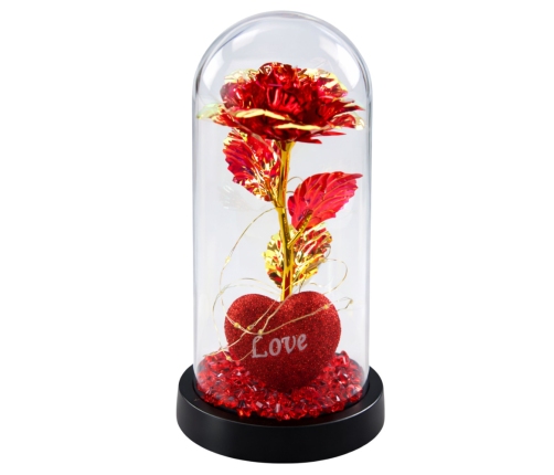 Eternal Rose in Dome with LED Lighting Heart Beads Red 21x11cm