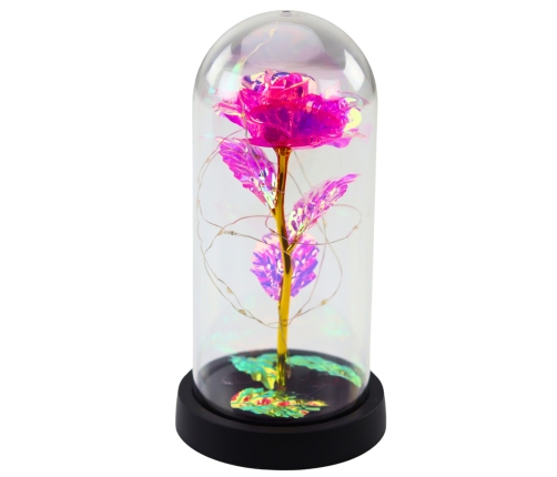 Eternal Crystal Rose in Dome with LED Lighting Pink 21x11cm
