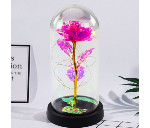 Eternal Crystal Rose in Dome with LED Lighting Pink 21x11cm