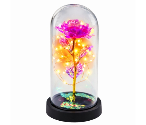 Eternal Crystal Rose in Dome with LED Lighting Pink 21x11cm