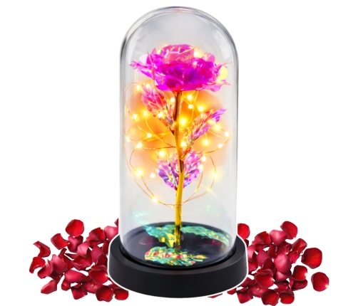 Eternal Crystal Rose in Dome with LED Lighting Pink 21x11cm