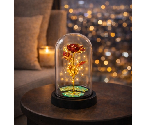 Eternal Crystal Rose in Dome with LED Lighting Red 21x11cm