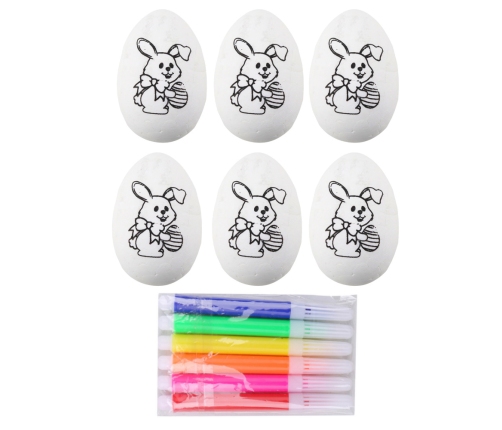 Easter Styrofoam Eggs For Painting Markers Pattern Rabbit B 6pcs