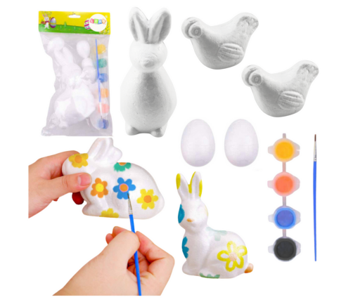 Set for painting styrofoam decorations bunnies 2 eggs 2 hens paints