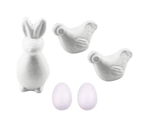 Set for painting styrofoam decorations bunnies 2 eggs 2 hens paints