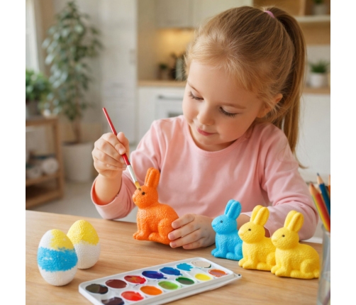 Set for painting styrofoam decorations 3 bunnies 2 eggs paints