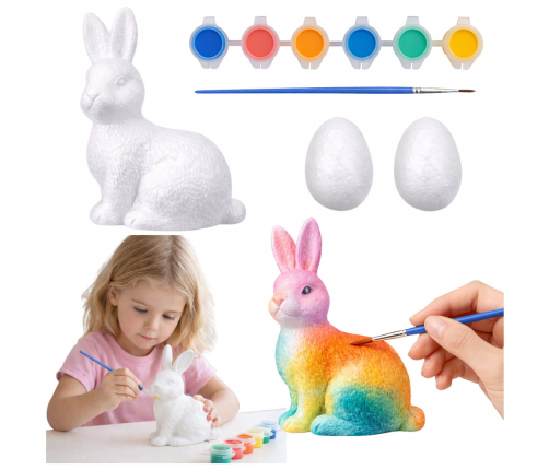 Kit zum Bemalen von Styropordekorationen Hase 2 Eier bemalen
