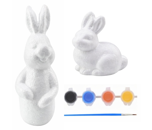 Set zum Bemalen von Styropordekorationen, 4 Hasen, Pinsel