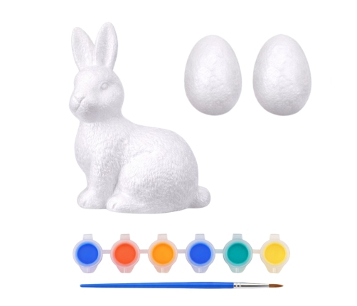 Bunny Styrofoam Decorations Painting Kit 2 Eggs Paints