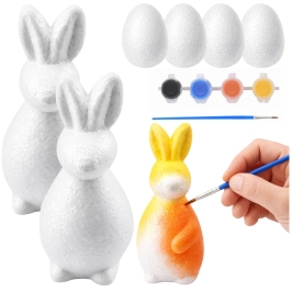 Set for painting styrofoam decorations 2 bunnies 4 eggs paints