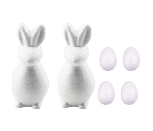 Set for painting styrofoam decorations 2 bunnies 4 eggs paints