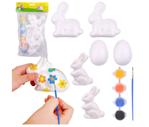 Set for painting styrofoam decorations 4 bunnies 2 eggs paints