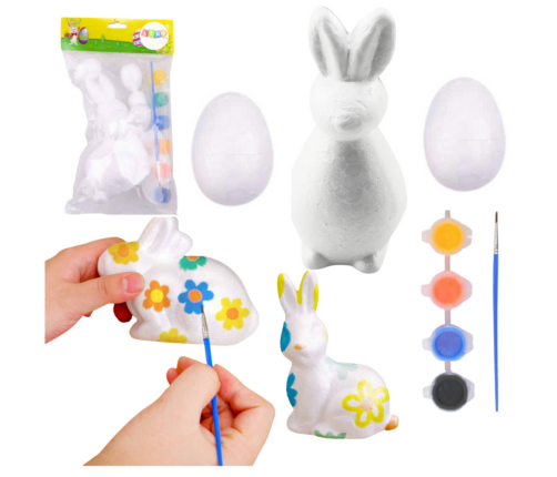 Bunny Styrofoam Decorations Painting Kit 2 Eggs Paints