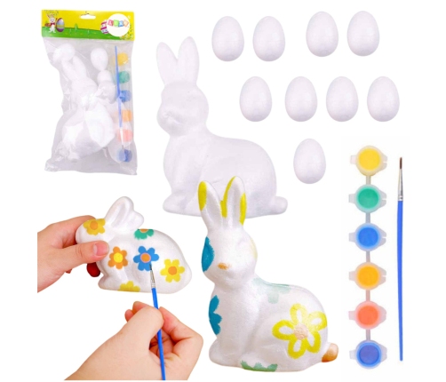 Easter Set Styrofoam Eggs 9pcs Bunny Figurine Paints