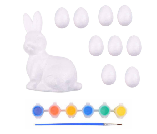 Easter Set Styrofoam Eggs 9pcs Bunny Figurine Paints
