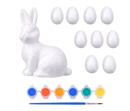 Easter Set Styrofoam Eggs 9pcs Bunny Figurine Paints