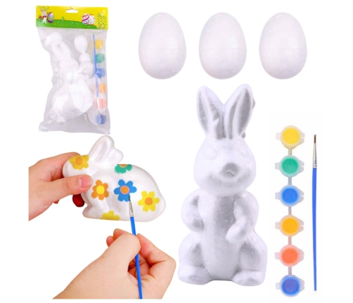 Easter Set Styrofoam Eggs 3pcs Bunny Figurine Paints