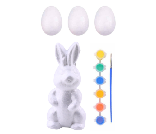 Easter Set Styrofoam Eggs 3pcs Bunny Figurine Paints