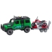 Off-road Vehicle Set with Tow Truck and Motorcycle Lights and Sounds Green