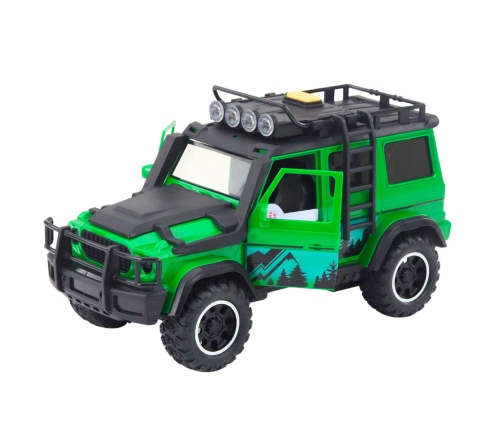 Off-road Vehicle Set with Tow Truck and Motorcycle Lights and Sounds Green
