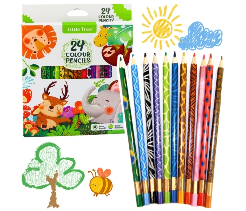 Set of 24 Colored Wooden School Pencils