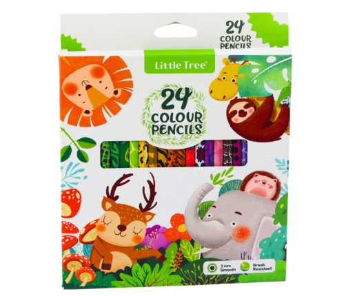 Set of 24 Colored Wooden School Pencils