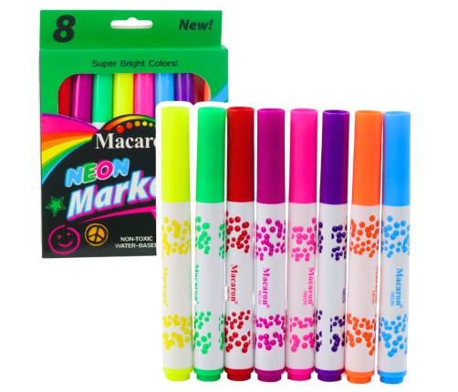 Set of Neon Markers for School, Water-Based Ink, Colorful, 8 pcs