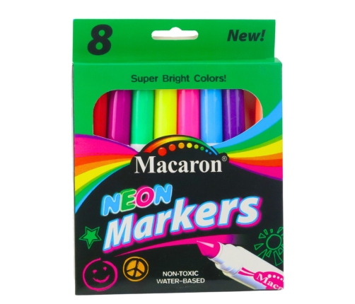 Set of Neon Markers for School, Water-Based Ink, Colorful, 8 pcs