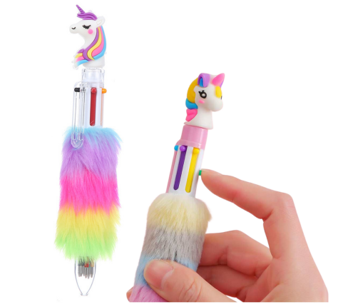 School Office Pen With Fur Unicorn Multicolor
