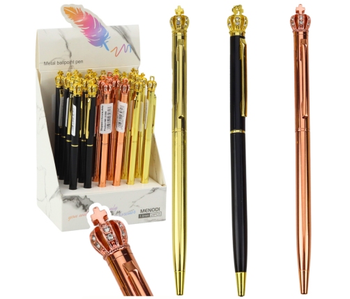 Metal Ballpoint Pen Automatic Crown Blue Ink 1.0mm