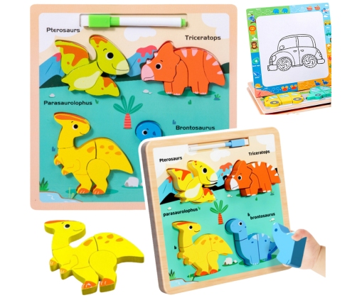 Puzzle Board 2in1 Wooden Educational Dinosaurs Marker