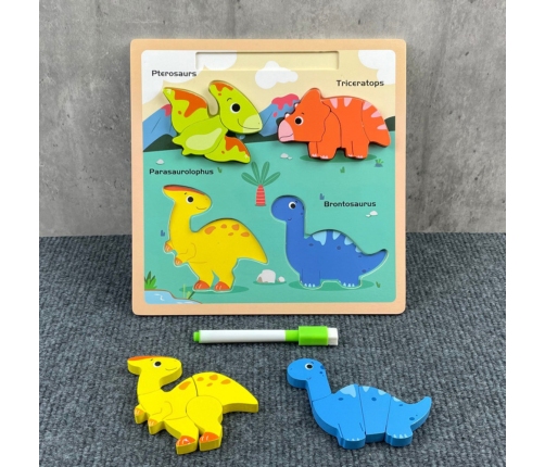 Puzzle Board 2in1 Wooden Educational Dinosaurs Marker