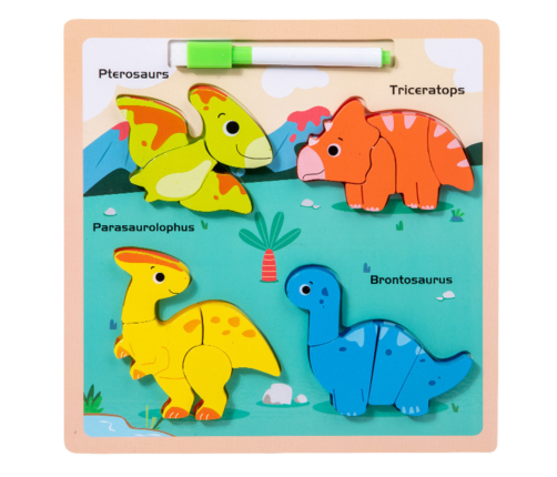 Puzzle Board 2in1 Wooden Educational Dinosaurs Marker