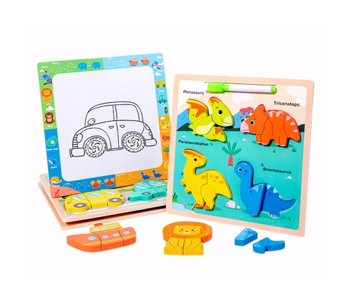 Puzzle Board 2in1 Wooden Educational Dinosaurs Marker