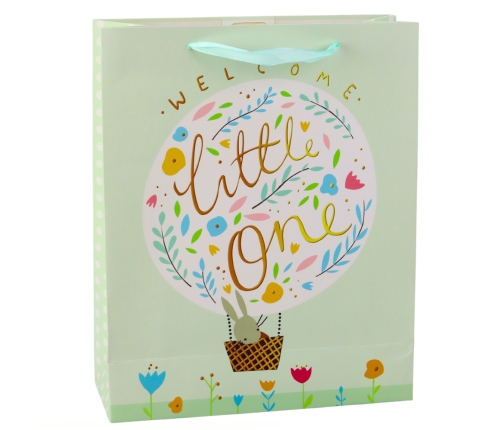 Birth Gift Bag Bunny Flowers Green 32 x 26 x 12 cm