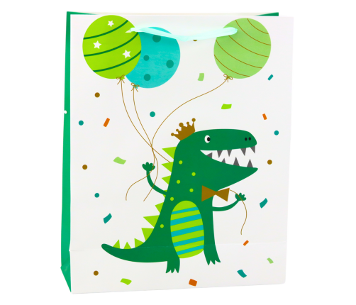 Dinosaurier Geschenktüte mit Luftballons Weiß Grün 32 x 26 x 10cm
