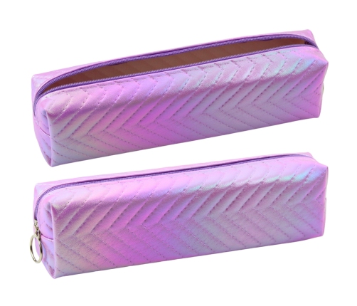 School Pencil Case Organizer Holographic Herringbone Purple 21x6cm