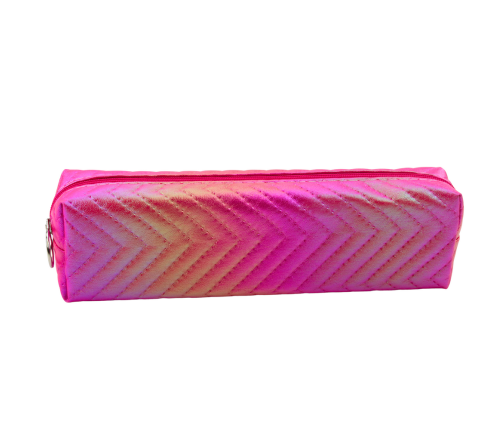 Girl's Pencil Case Metallic Shiny Herringbone Pink