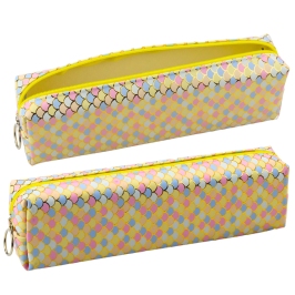 School Pencil Case Organizer Mermaid Scales Pattern Large Yellow Zipper 21x6cm