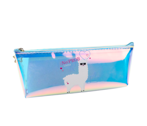 Children's School Pencil Case Holographic With Lama Blue 21x6cm