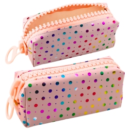 School Pencil Case Organizer Colorful Dots Large Zipper Pink 21x8cm School Pencil Case Organizer Colorful Dots Large Zipper Pink 21x8cm